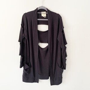 Chaser black back and arm‎ slits open front cardigan sweater with pockets - Med